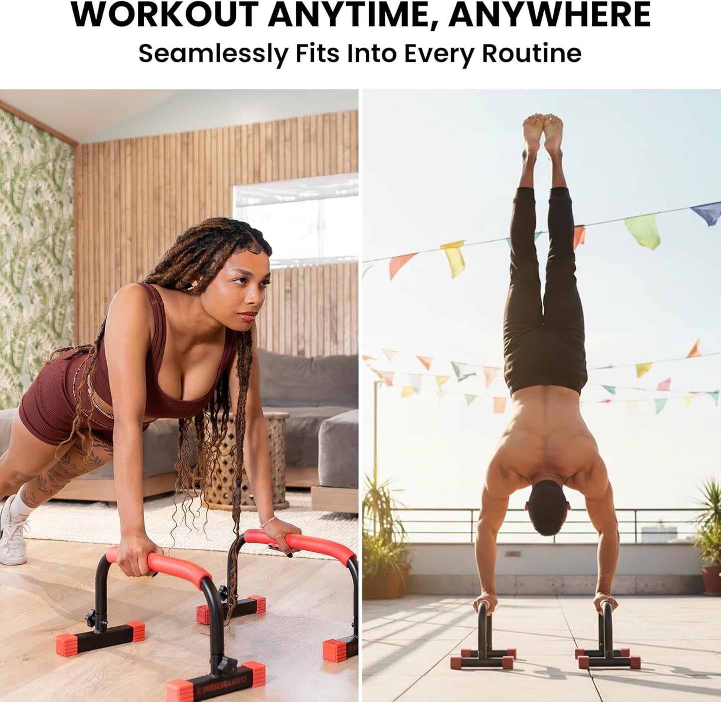 Rubberbanditz Parallettes & Parallel Bars – Heavy-Duty Dip Station for Home Gym, L-Sit Bars & Calisthenics Equipment - PuriLite