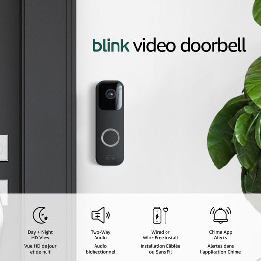 Blink Video Doorbell (newest model), Two-way audio, HD video, motion and chime app alerts, and Alexa enabled — wired or wire-free (Black)