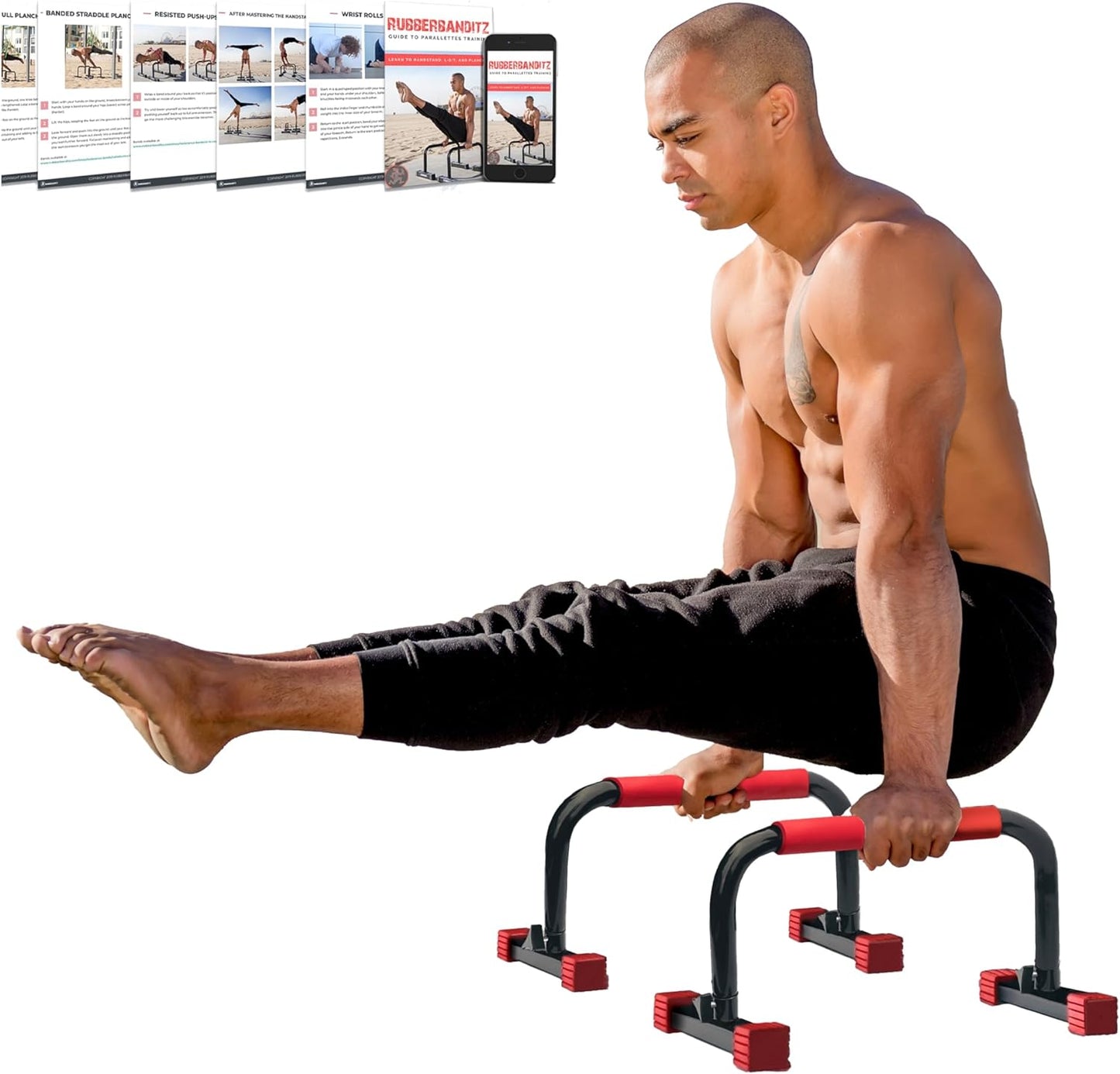 Rubberbanditz Parallettes & Parallel Bars – Heavy-Duty Dip Station for Home Gym, L-Sit Bars & Calisthenics Equipment - PuriLite