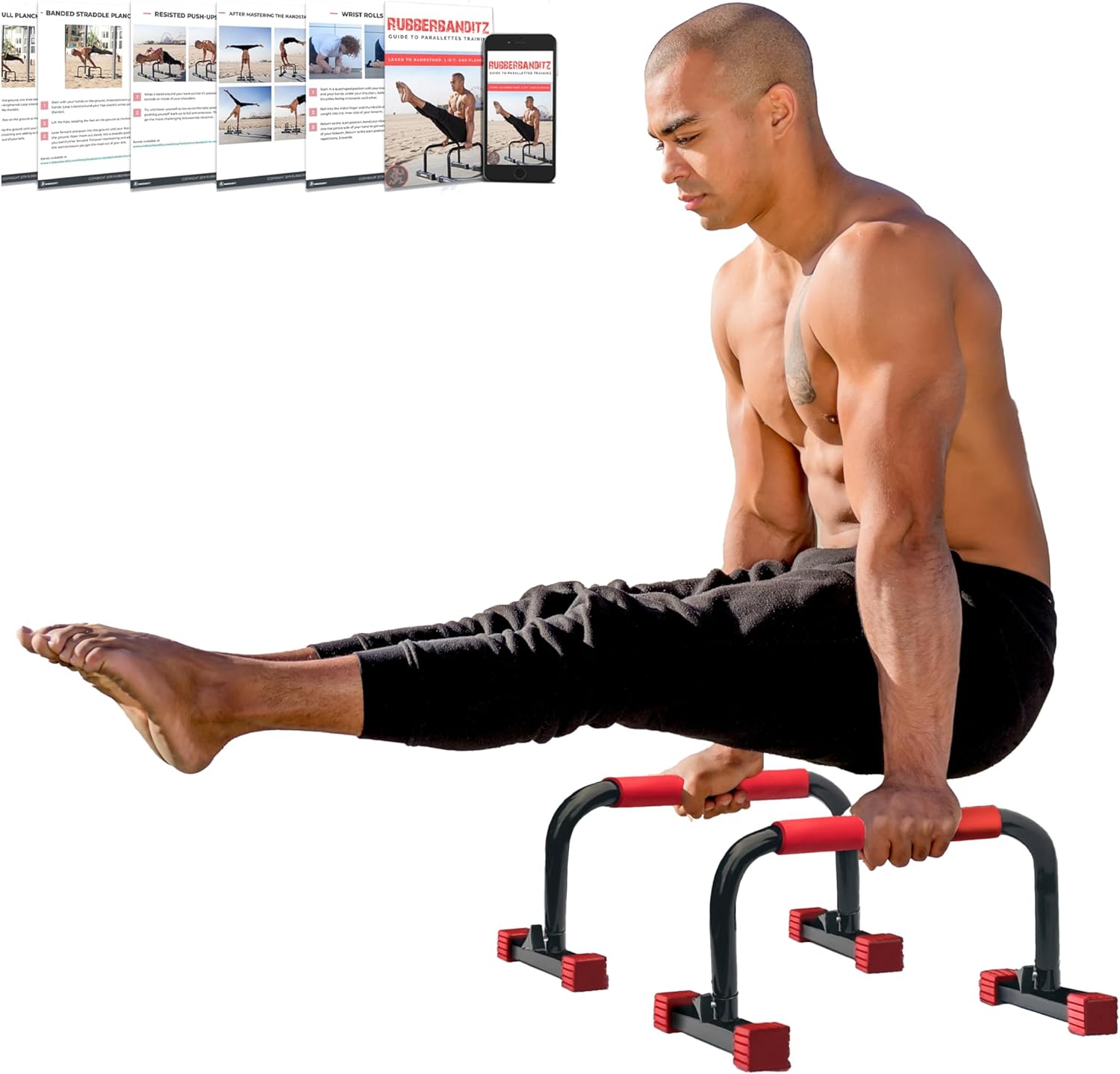 Rubberbanditz Parallettes & Parallel Bars – Heavy-Duty Dip Station for Home Gym, L-Sit Bars & Calisthenics Equipment - PuriLite