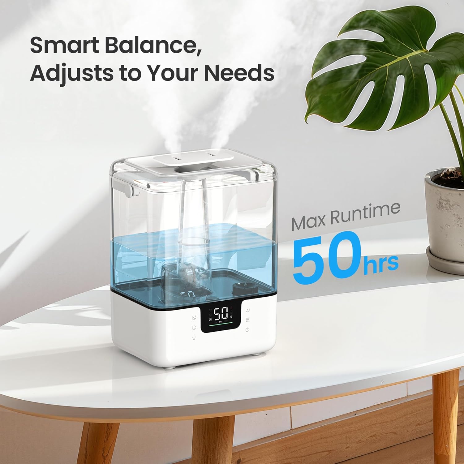 Smart Cool Mist Humidifier 6L Top Fill for Large Rooms, App Touch and Voice Control Air Humidifier with Night Light and Essential Oil Diffuser - PuriLite