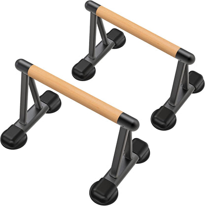 Push Up Bar – 12” High Parallettes Bars with Wooden Handles – Heavy-Duty Calisthenics Equipment for Handstand, L-Sit, Dips & Strength Training - PuriLite