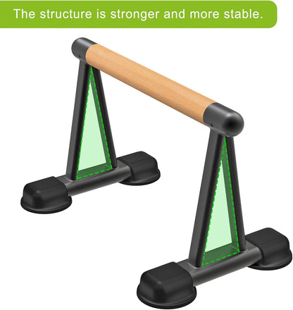 Push Up Bar – 12” High Parallettes Bars with Wooden Handles – Heavy-Duty Calisthenics Equipment for Handstand, L-Sit, Dips & Strength Training - PuriLite