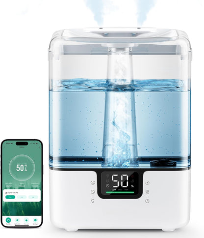 Smart Cool Mist Humidifier 6L Top Fill for Large Rooms, App Touch and Voice Control Air Humidifier with Night Light and Essential Oil Diffuser - PuriLite