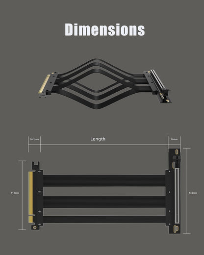 PCIe 5.0 x16 Riser Cable 200mm – 90° Right Angle GPU Extension for RTX 5090 / RTX 4090 / RX 9070 – Vertical GPU Mount Compatible