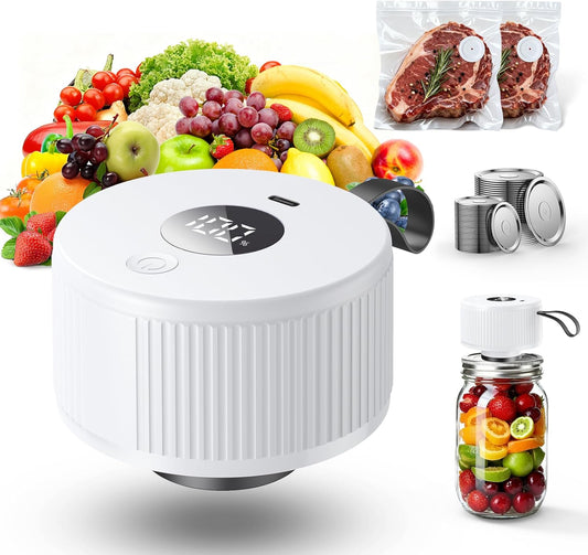 3-in-1 Electric Mason Jar Vacuum Sealer Kit, Food Preservation System for Jars, Containers and Bags, One-Touch Automatic Sealing for Kitchen Storage