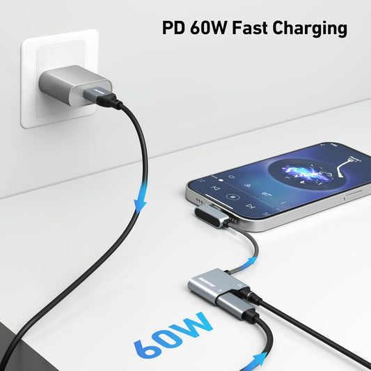 BENFEI USB C to Audio Jack Adapter with 60W Fast Charging, USB-C to 3.5mm Female Headphone Compatible with iPhone 15 Pro Max/15 Pro/15, Samsung Galaxy S24/S23/S22/S21 Ultra, iPad Pro, Pixel 8 Grey - PuriLite