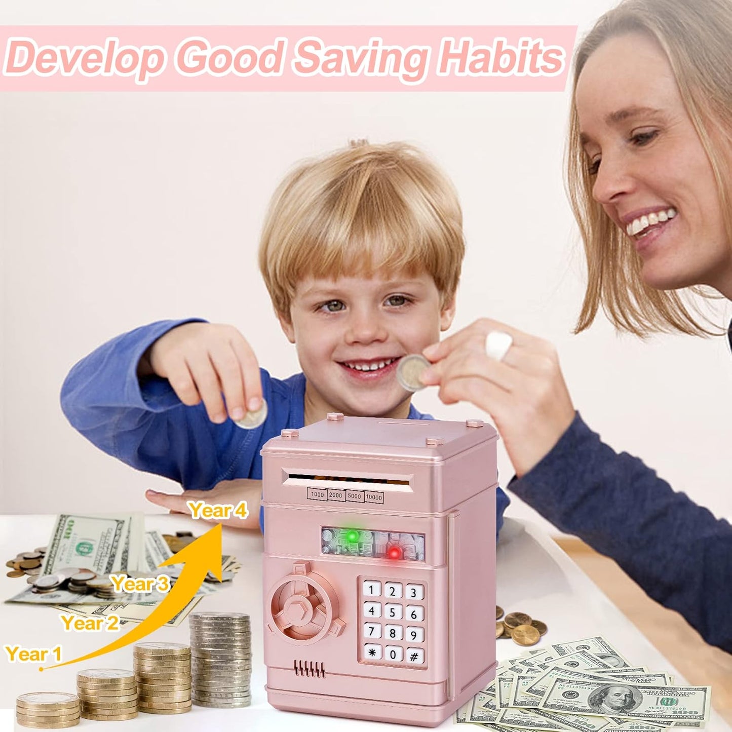 Refasy Piggy Bank Toy,Kids Toys Electronic Piggy Bank for Boys Girls Kids Safe ATM Bank Cash Coin Can for Children Money Bank Toys Money Saving Box Birthday Gift for Kids 6-8