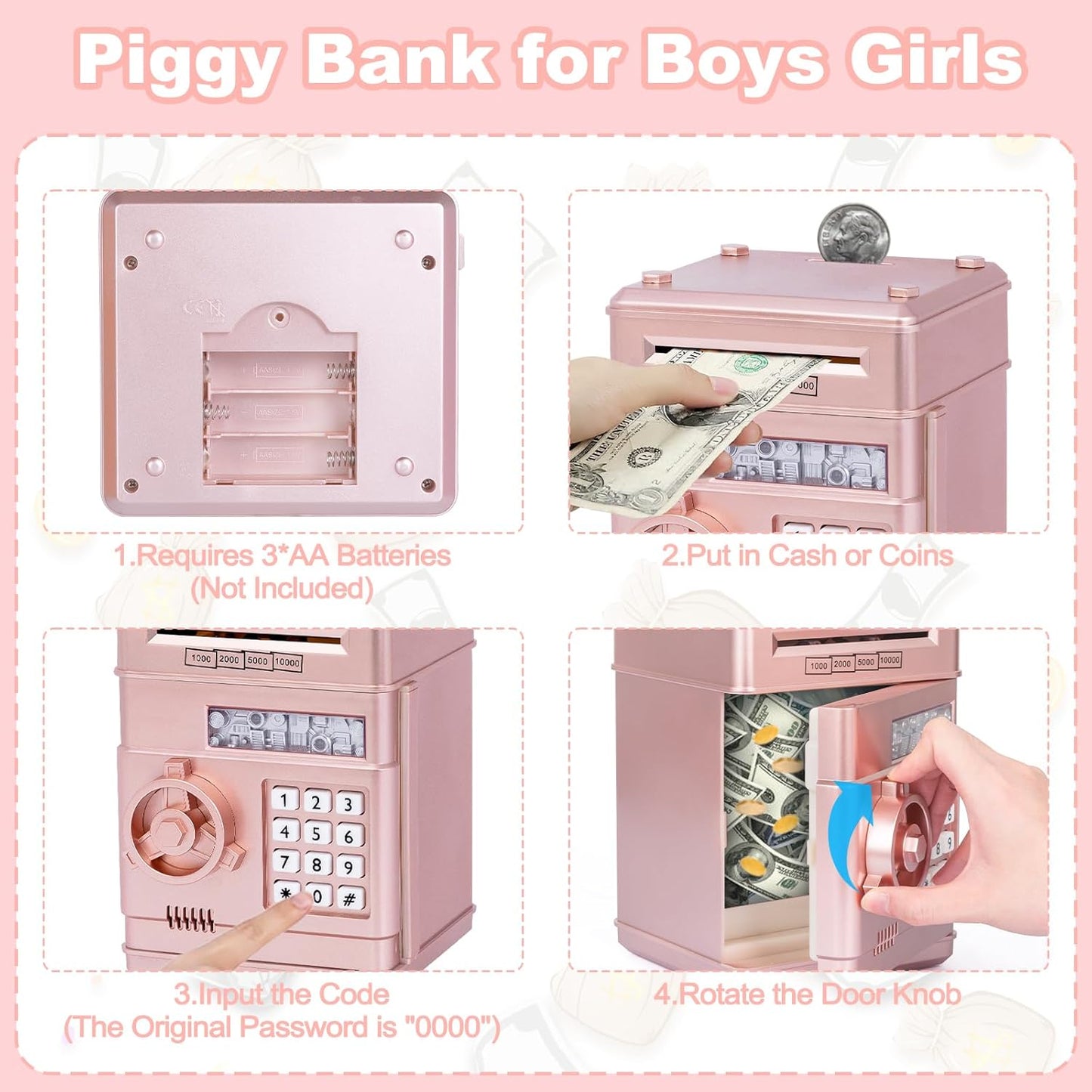 Refasy Piggy Bank Toy,Kids Toys Electronic Piggy Bank for Boys Girls Kids Safe ATM Bank Cash Coin Can for Children Money Bank Toys Money Saving Box Birthday Gift for Kids 6-8