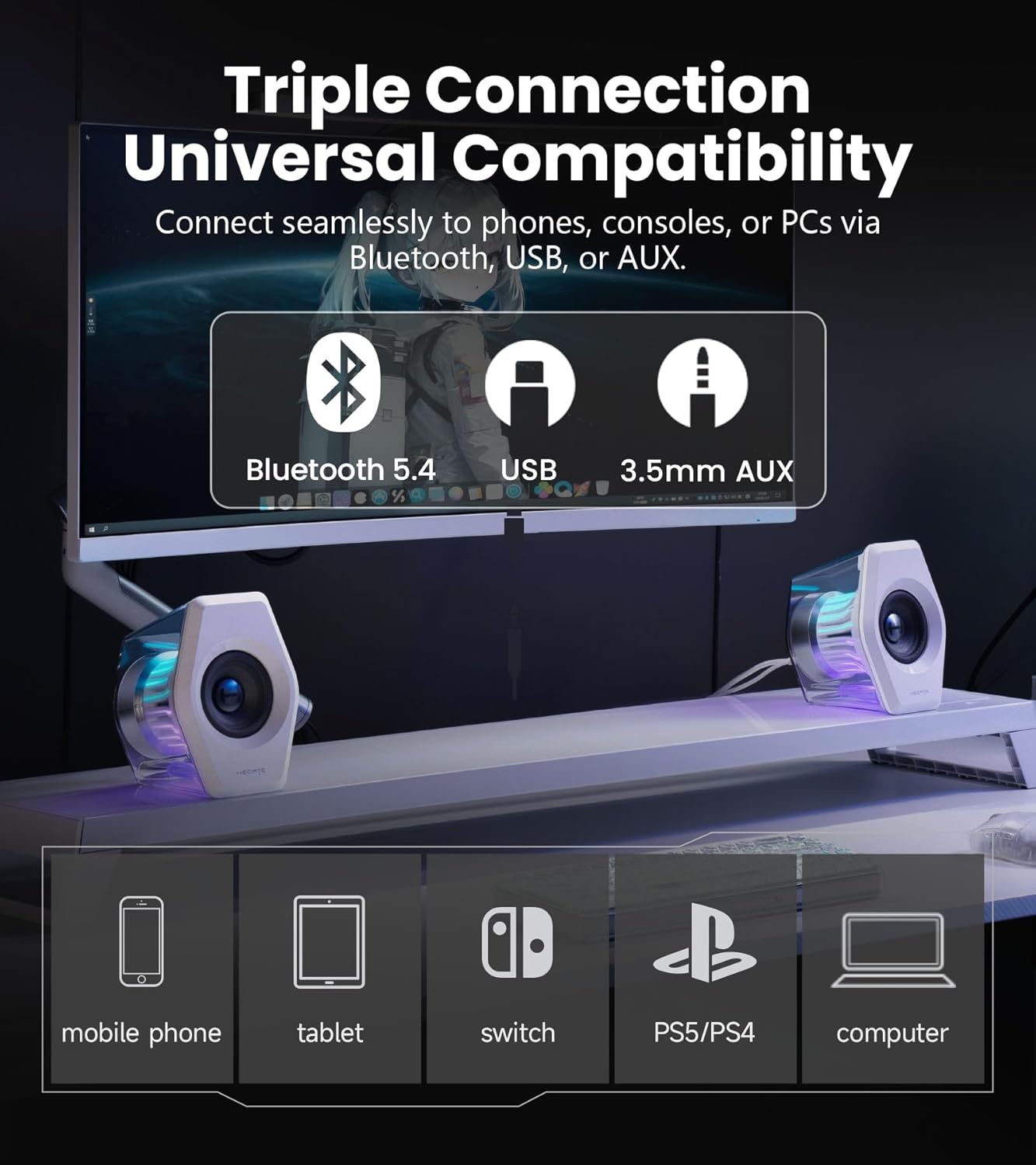 Edifier G2000PRO Gaming Speakers – 2.0 Desktop PC Speakers with 7.1 Surround Sound – Bluetooth USB AUX RGB Multimedia Speaker - PuriLite