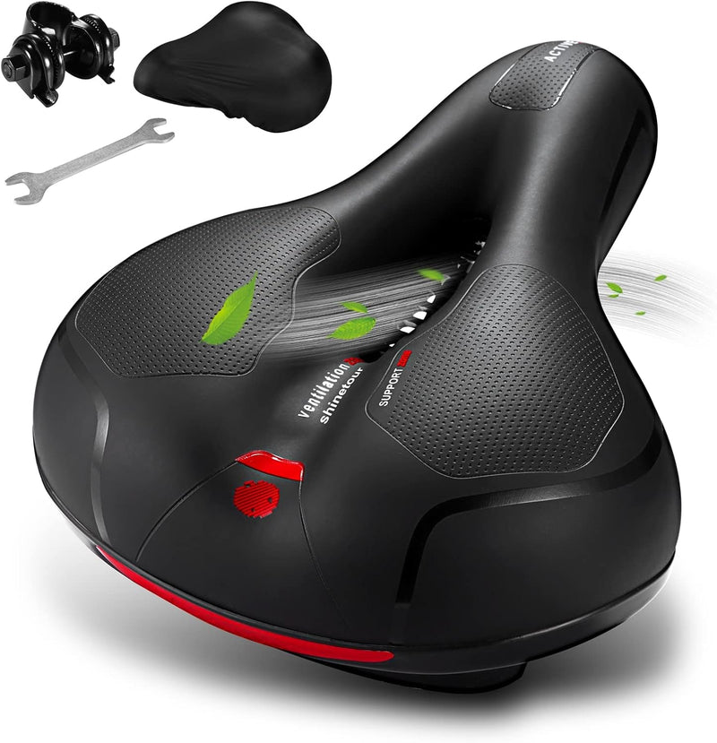 Comfortable Bike Seat for Men Women with Dual Shock Absorbing Ball Waterproof Wide Bicycle Saddle Fit for Most Standard Post