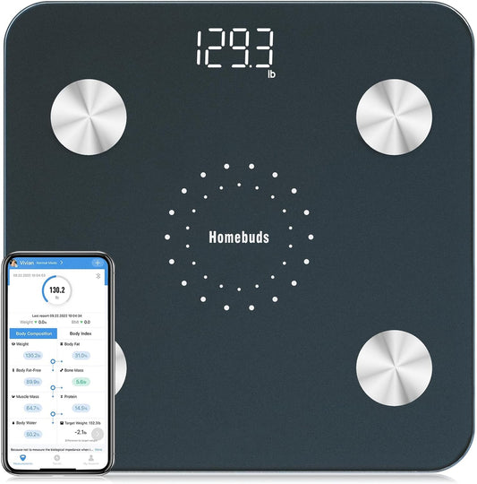 Homebuds Digital Bathroom Scale for Body Weight and Body Fat, Weighing Professional Since 2001, Body Composition Monitor Professional for BMI Fat Water Muscle with App, 400lb, Blue
