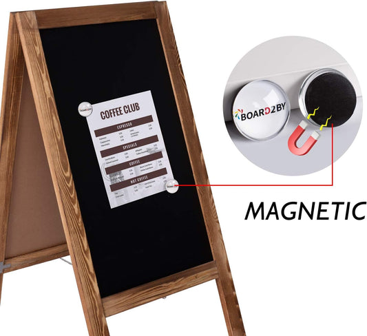 Board2by Heavy Duty Magnetic A-Frame Chalkboard Sign 40" X 20", Large Standing Sandwich Board Chalk Board Sign, Outdoor Chalkboard Easel for Restaurant or Wedding with 4 Pens & Magnets, Rustic Brown