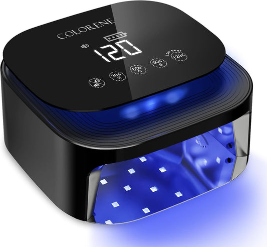 Cordless UV LED Nail Lamp, 60W Rechargeable Nail Dryer Gel Polish Light, Intelligent Auto Sensor LCD Display Nail Lamp, Portable 30 Beads Led Nail Light with 4 Timer Setting (Black)
