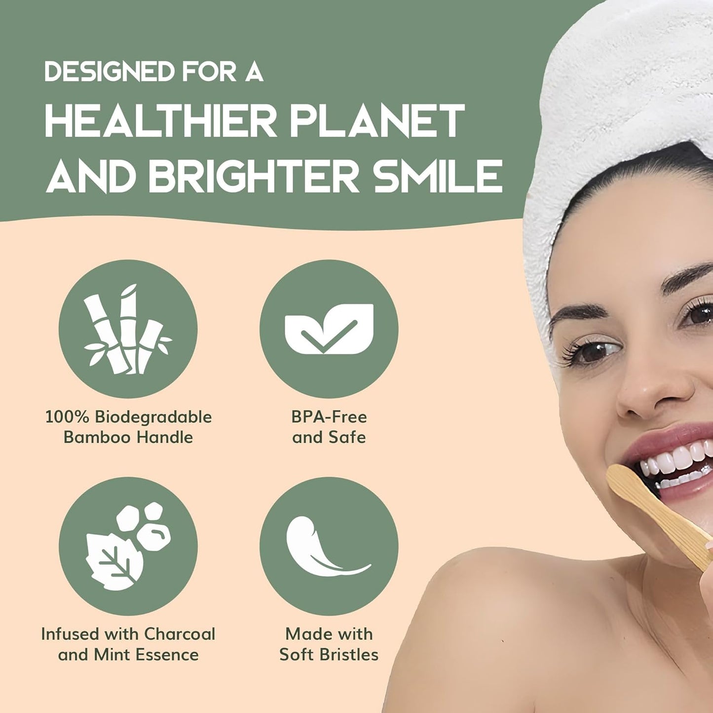 Greenzla Bamboo Toothbrush (4 Pack) with Travel Case & Charcoal Dental Floss | BPA Free Soft Bristles | Eco-Friendly, Natural Bamboo Toothbrush Set | Biodegradable & Compostable Wooden Toothbrushes