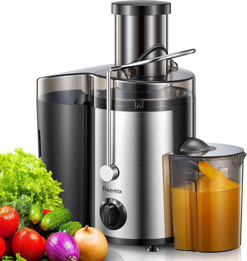 Reemix Juicer Machine, Big Mouth Large 3” Feed Chute for Whole Fruits and Vegetables, Easy to Clean, Centrifugal Extractor, BPA Free, 500W Motor (Black, 500, Watts)