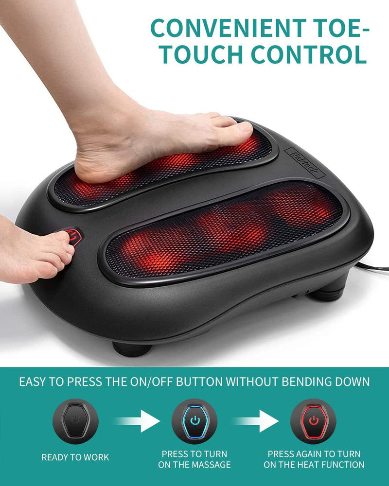 Nekteck Foot Massager with Heat, Shiatsu Heated Kneading Foot Massager Machine, Gift for Her & Him, Built-in Heat Function and Power Cord (Black)