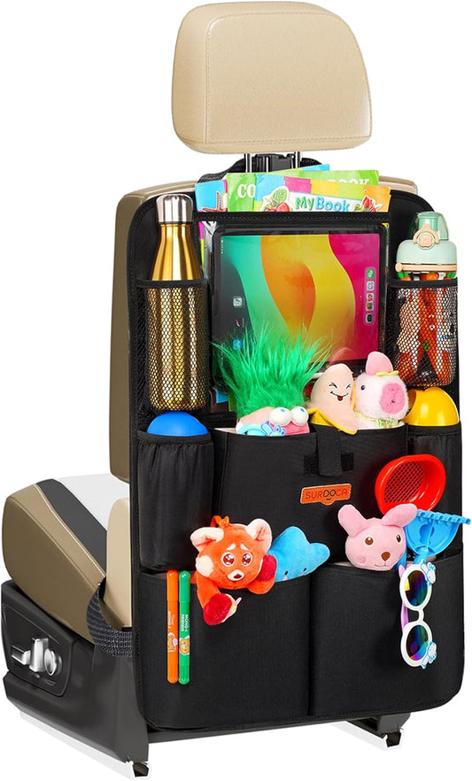 SURDOCA Backseat Car Organizer,4th Gen Back Seat Protector with 11 Inch Tablet Holder, 8 Pockets,Car Storage Accessories Back Seat Organizer for Kids
