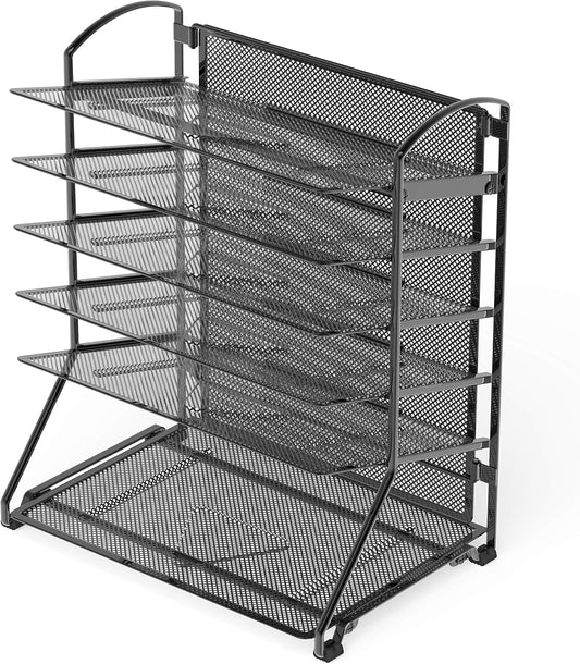 6 Tier Sliding File Organizer, Metal Desk Letter Tray with Removable Sliding Trays for Document, Mail and Paper Storage