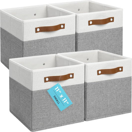 4 Pack Fabric Cube Storage Bins 28x28cm – Collapsible Closet Organizer Baskets with Handles for Shelves, Wardrobe and Home Storage - PuriLite
