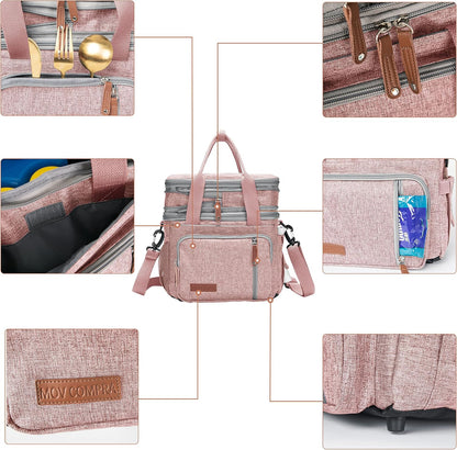 Lunch Bag Women Insulated Lunch Box for Work, Purple Expandable Large Lunch Bags, Leakproof Double Deck Lunch Box Cooler Bag（Purple）