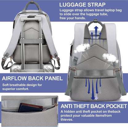 Laptop Backpack for Women Men, Water Resistant Travel Work Backpacks Purse Stylish College Business Teacher Nurse Computer Bag, Fits 17.3" Laptop Light Blue