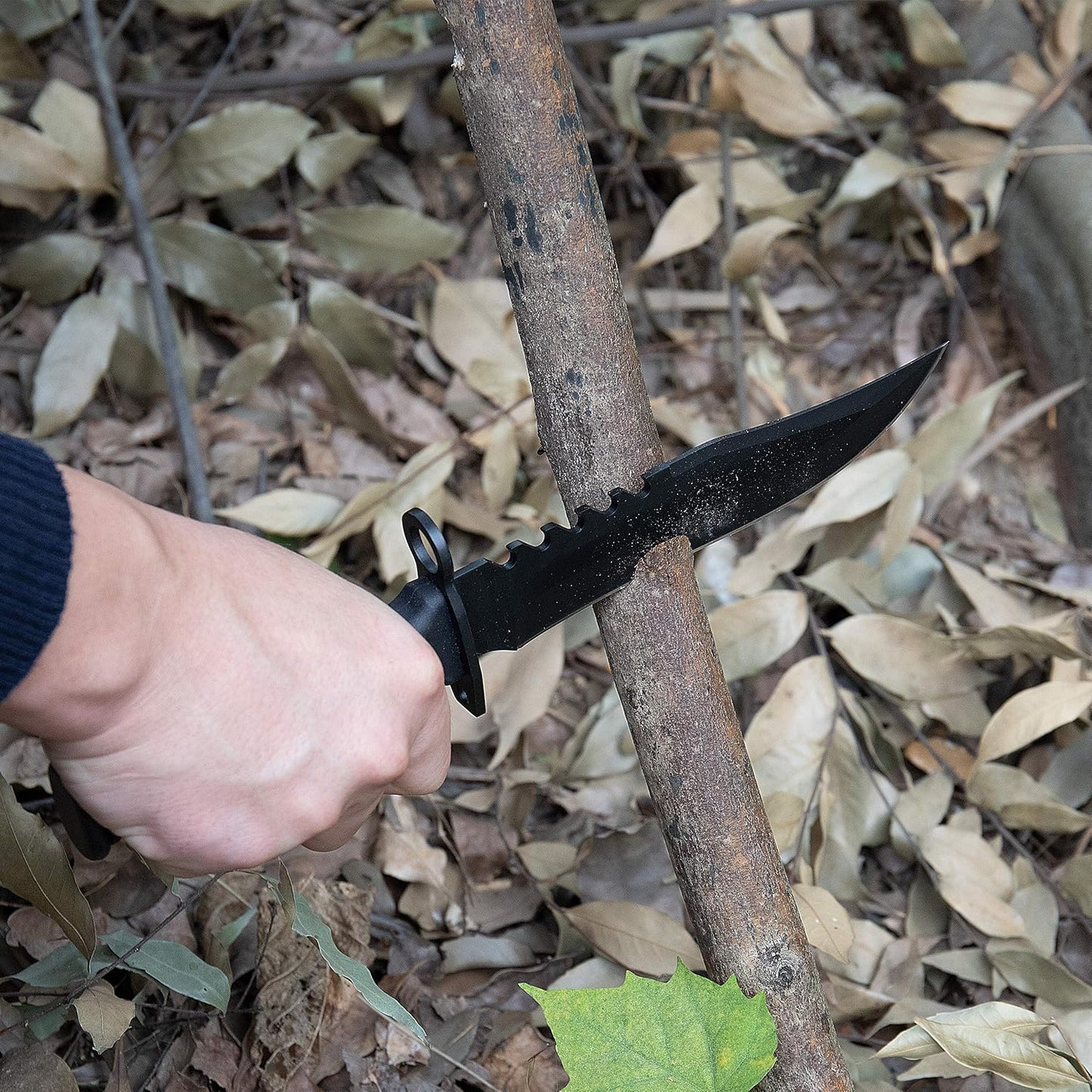 Fixed Blade Camping Knife, Hunting Knife with Nylon Sheath in Non-Slip Handle and High Carbon Stainless Steel Black Blade, Tactical Tools for Outdoor Hiking, Fishing, Carving, Diving, Bowie Combat Knife Everyday Carry