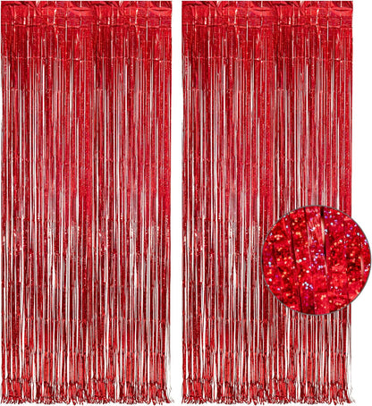 GREATRIL Iridescent Party Tinsel Fringe Backdrop Decorations - Holographic Foil Streamers Curtain for Mermaid/Under The Sea/Frozen/Ocean/Disco/Birthday Themed 3.2ft x 6.5ft - 2 PCS