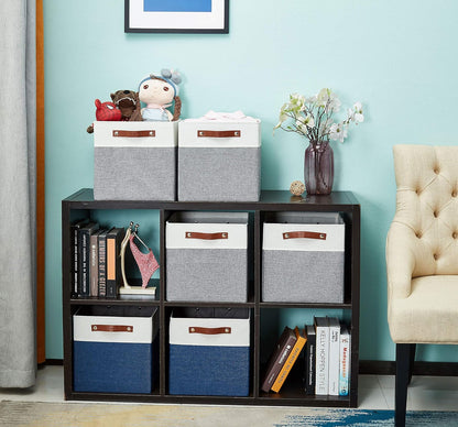 DECOMOMO Fabric Cube Storage Bin - Storage Baskets for Shelves, Kallax (Grey & White, 13 inch Cube) - 4 Pack