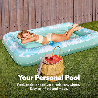 Sloosh Inflatable Tanning Pool Lounger Float-XL, 85" x 57" Extra Large Suntan Sun Tan tub for Adults, Bed Blow up, Raft Lounge Floatie, XL-Blue