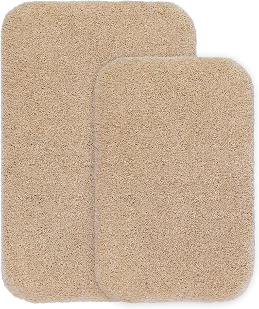 Bathroom Rugs Set 2 Pieces - Bath Rugs Ultra Soft Absorbent Non-Slip Fluffy Thick Microfiber Cozy Bath Mats Set for Tub Shower Bathroom Floors Accessories, 20"x32" & 16"x24" Set of 2 (Beige) - PuriLite