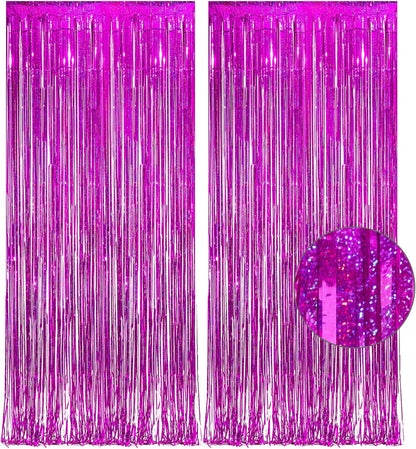 GREATRIL Iridescent Party Tinsel Fringe Backdrop Decorations - Holographic Foil Streamers Curtain for Mermaid/Under The Sea/Frozen/Ocean/Disco/Birthday Themed 3.2ft x 6.5ft - 2 PCS