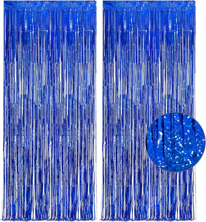 GREATRIL Iridescent Party Tinsel Fringe Backdrop Decorations - Holographic Foil Streamers Curtain for Mermaid/Under The Sea/Frozen/Ocean/Disco/Birthday Themed 3.2ft x 6.5ft - 2 PCS