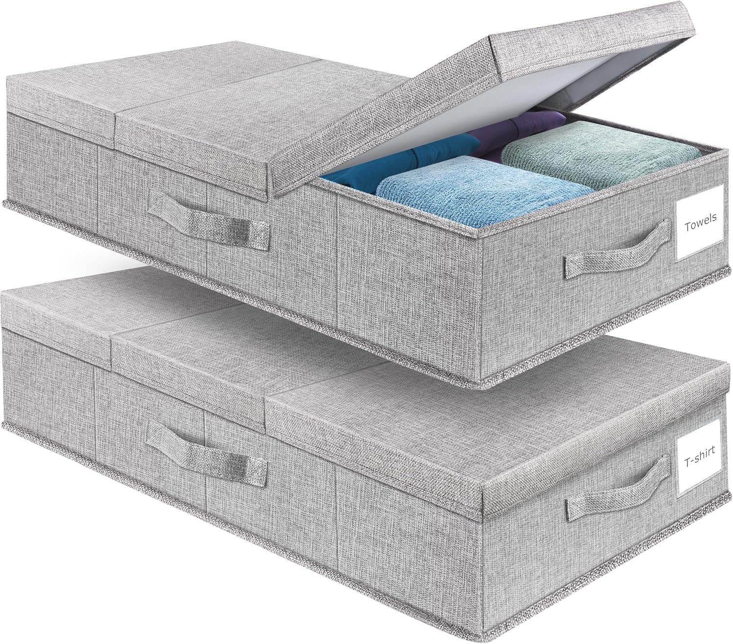 Large Underbed Storage Containers with Lids – Set of 2 Foldable Under Bed Storage Bins with Handles for Clothes, Shoes, Blankets and Bedding - PuriLite