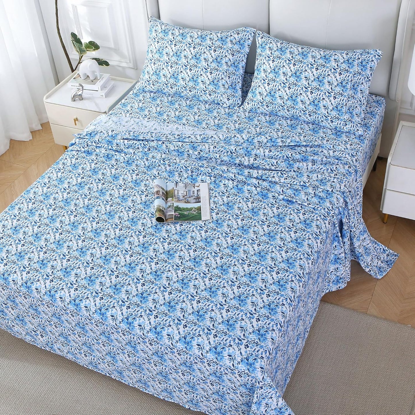 Viviland Floral Queen Sheet Set - 4 Piece Vintage Pink & Yellow Flower Patterned Bed Sheets - Soft, Breathable Microfiber Sheets with Deep Pocket, Non-Slip Fitted Sheets & Pillowcases