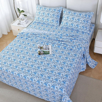 Viviland Floral Queen Sheet Set - 4 Piece Vintage Pink & Yellow Flower Patterned Bed Sheets - Soft, Breathable Microfiber Sheets with Deep Pocket, Non-Slip Fitted Sheets & Pillowcases