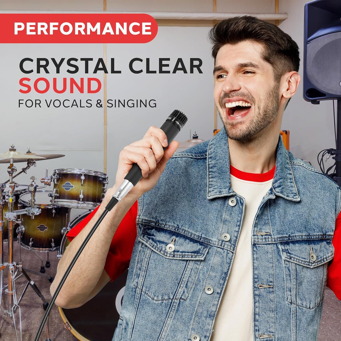 Pyle Professional Dynamic Vocal Microphone - Moving Coil Dynamic Cardioid Unidirectional Handheld Microphone with ON/OFF Switch Includes 15ft XLR Audio Cable to 1/4'' Audio Connection - PDMIC59