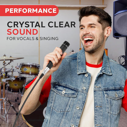 Pyle Professional Dynamic Vocal Microphone - Moving Coil Dynamic Cardioid Unidirectional Handheld Microphone with ON/OFF Switch Includes 15ft XLR Audio Cable to 1/4'' Audio Connection - PDMIC59