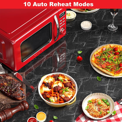 Galanz GLCMKZ07RDR07 Retro Countertop Microwave Oven with Auto Cook & Reheat, Defrost, Quick Start Functions, Easy Clean with Glass Turntable, Pull Handle,0.7 cu ft, Red