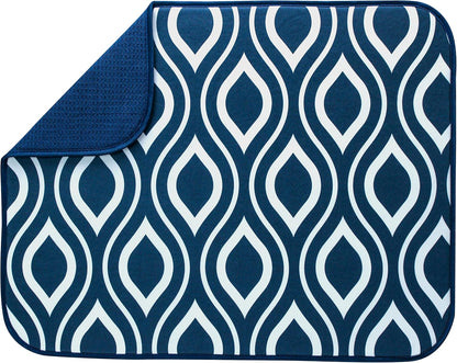 S&T INC. Absorbent, Reversible XL Microfiber Dish Drying Mat for Kitchen, 18 Inch x 24 Inch, Pewter Gray Trellis