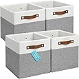 DECOMOMO Fabric Cube Storage Bin - Storage Baskets for Shelves, Kallax (Grey & White, 13 inch Cube) - 4 Pack
