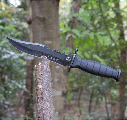 Fixed Blade Camping Knife, Hunting Knife with Nylon Sheath in Non-Slip Handle and High Carbon Stainless Steel Black Blade, Tactical Tools for Outdoor Hiking, Fishing, Carving, Diving, Bowie Combat Knife Everyday Carry