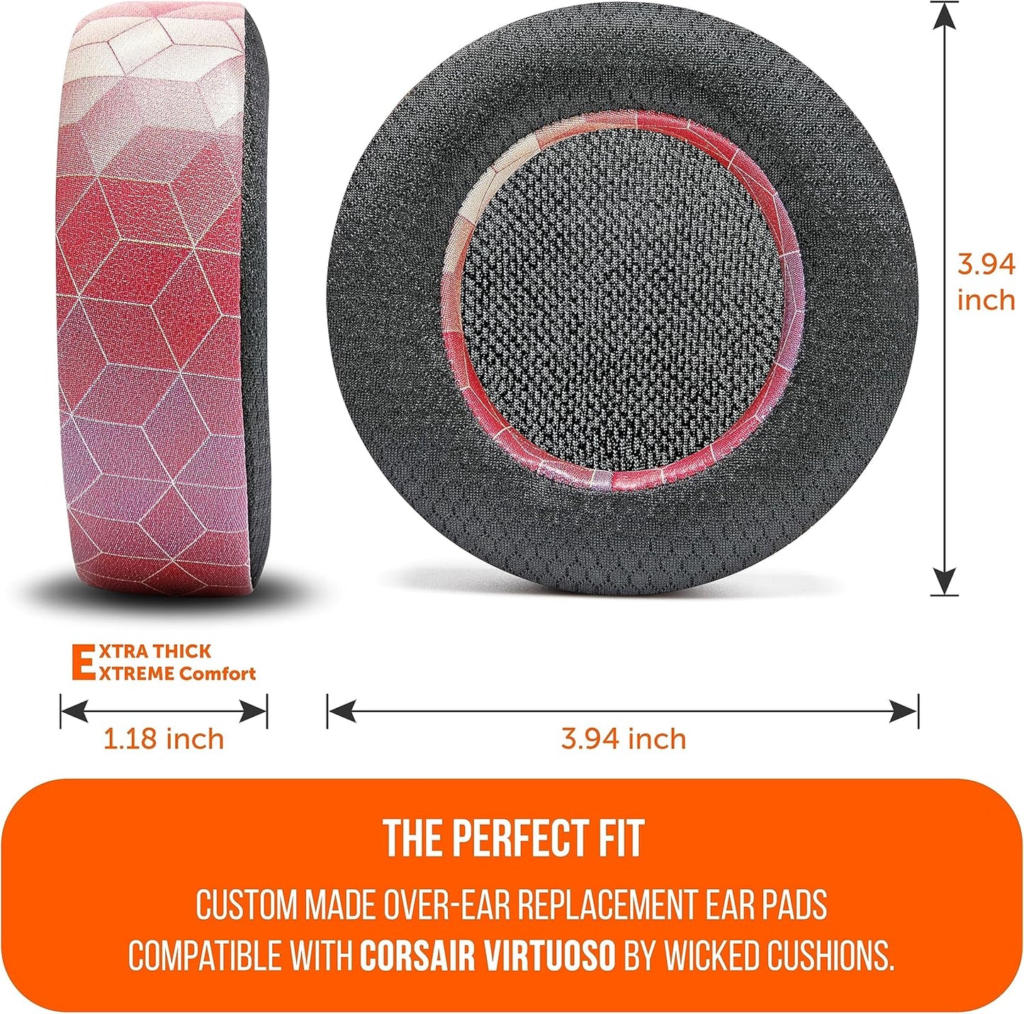 WC Freeze Virtuoso - Hybrid Fabric Cooling Gel Replacement Earpads for Corsair Virtuoso Gaming Headset, Made by Wicked Cushions, Improved Durability, Thickness and Sound Isolation |90s Black