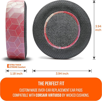 WC Freeze Virtuoso - Hybrid Fabric Cooling Gel Replacement Earpads for Corsair Virtuoso Gaming Headset, Made by Wicked Cushions, Improved Durability, Thickness and Sound Isolation | Cyan Prism