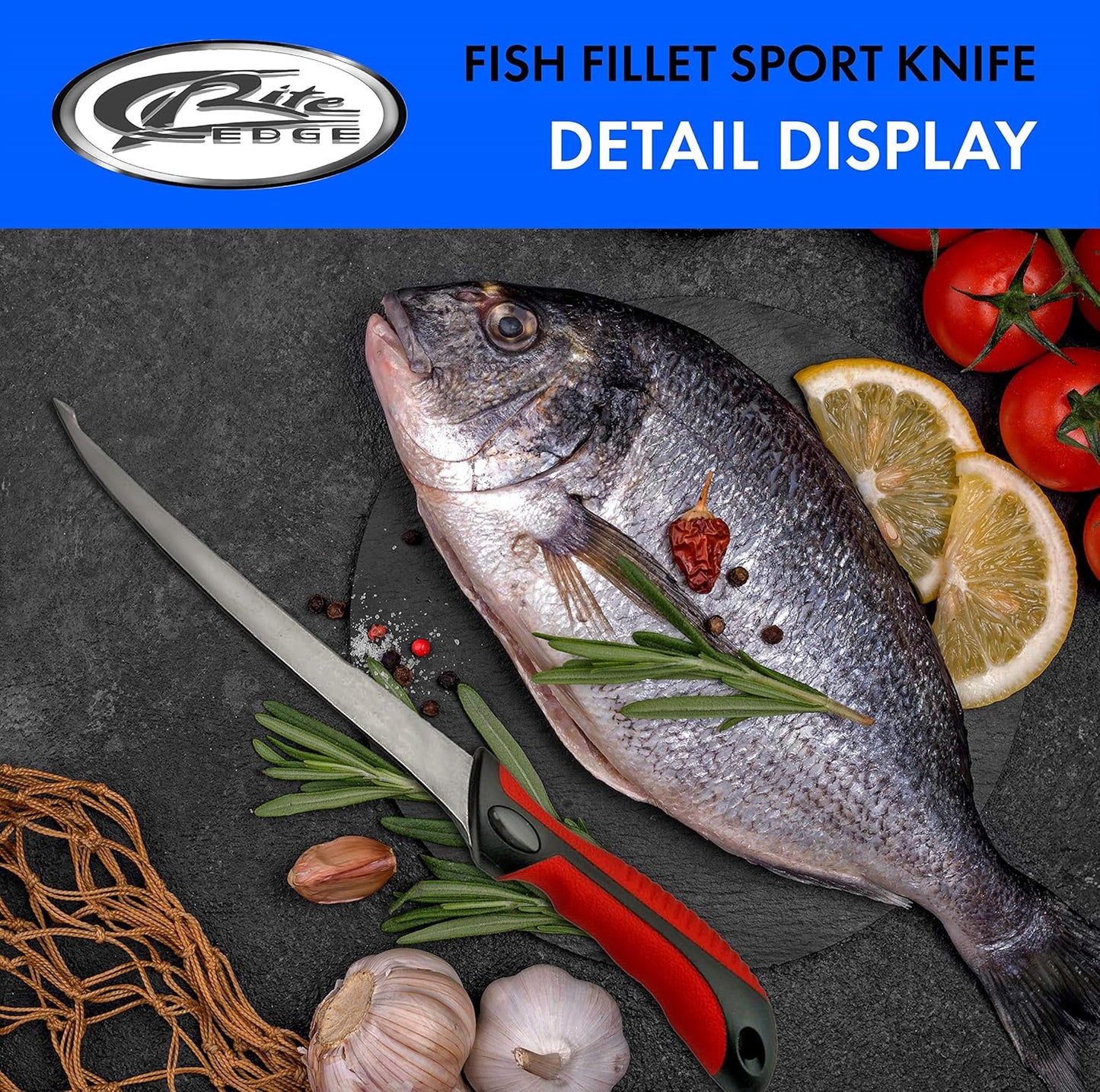 SZCO Supplies 21" Fish Fillet Sport Filllet Knife For Fishing, Cooking, With Rubberized Handle-Double Edged Fillet Knife With Nylon Sheath For Fishermen And Professional Chefs, Gift Knife For Anglers
