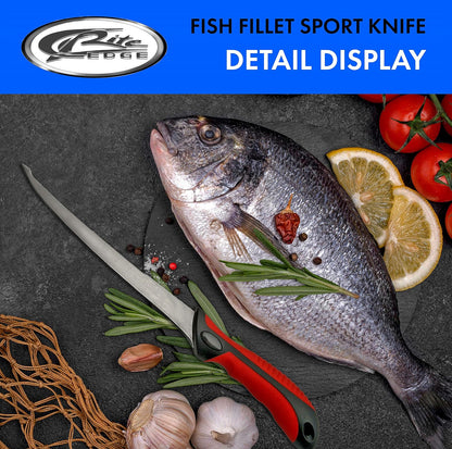 SZCO Supplies 21" Fish Fillet Sport Filllet Knife For Fishing, Cooking, With Rubberized Handle-Double Edged Fillet Knife With Nylon Sheath For Fishermen And Professional Chefs, Gift Knife For Anglers