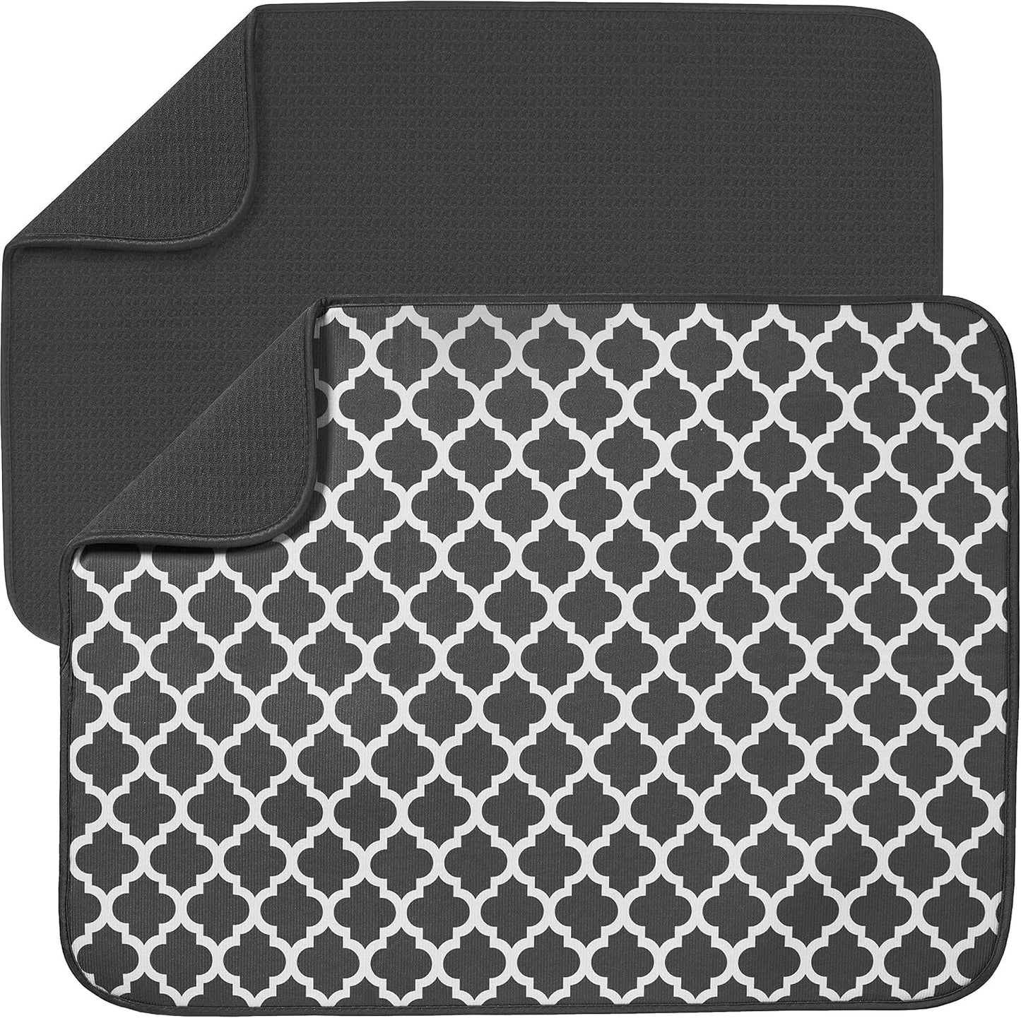 S&T INC. Absorbent, Reversible XL Microfiber Dish Drying Mat for Kitchen, 18 Inch x 24 Inch, Pewter Gray Trellis