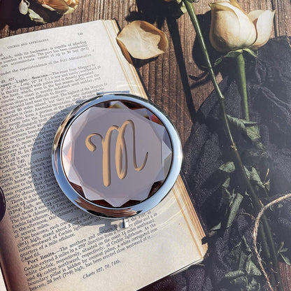 Compact Crystal Pocket Makeup Mirrors Set - Letter Mirror and Love Knot Bracelets for Bachelorette Party, Bridesmaid Proposal, Wedding Gifts (Champagne-B)