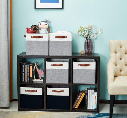 DECOMOMO Fabric Cube Storage Bin - Storage Baskets for Shelves, Kallax (Grey & White, 13 inch Cube) - 4 Pack