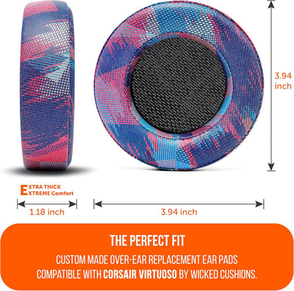 WC Upgraded Replacement Earpads for Corsair Virtuoso RGB Wireless Gaming Headset Made by Wicked Cushions | Improved Durability, Thickness, Softer Leather, and Sound Isolation | (Black Camo)